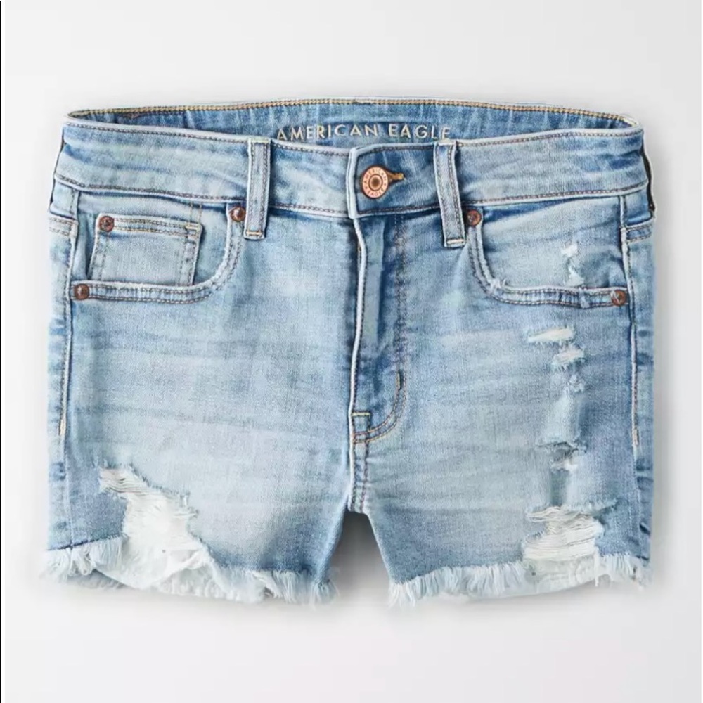 American Eagle High Waisted Denim Short Short with Lace Panel Pocket Size 16